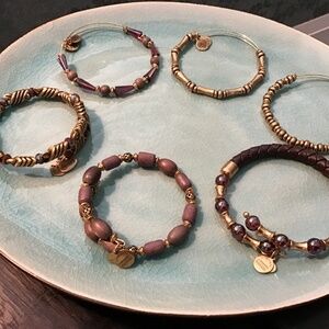 Alex and Ani lot of 6 gold and burgundy bracelets